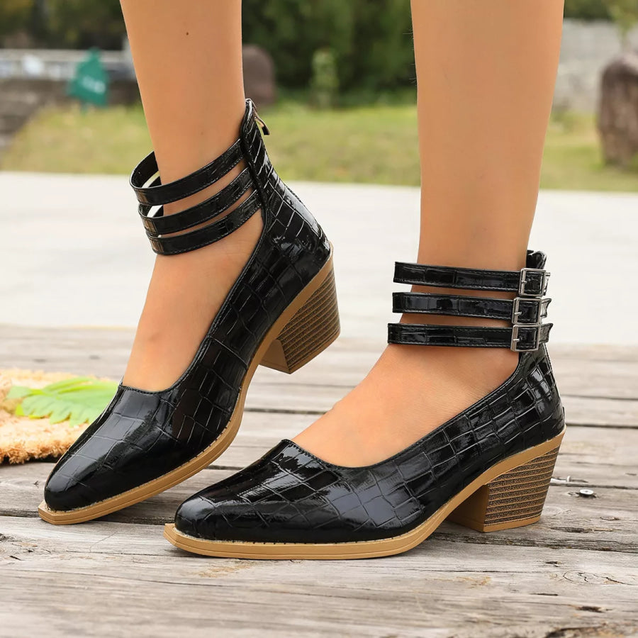 Point Toe Block Heels Pumps Black / 36 Apparel and Accessories