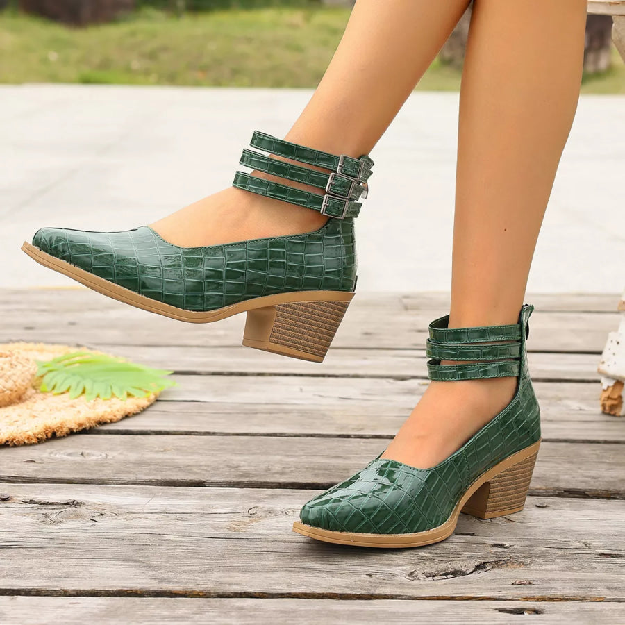 Point Toe Block Heels Pumps Green / 36 Apparel and Accessories