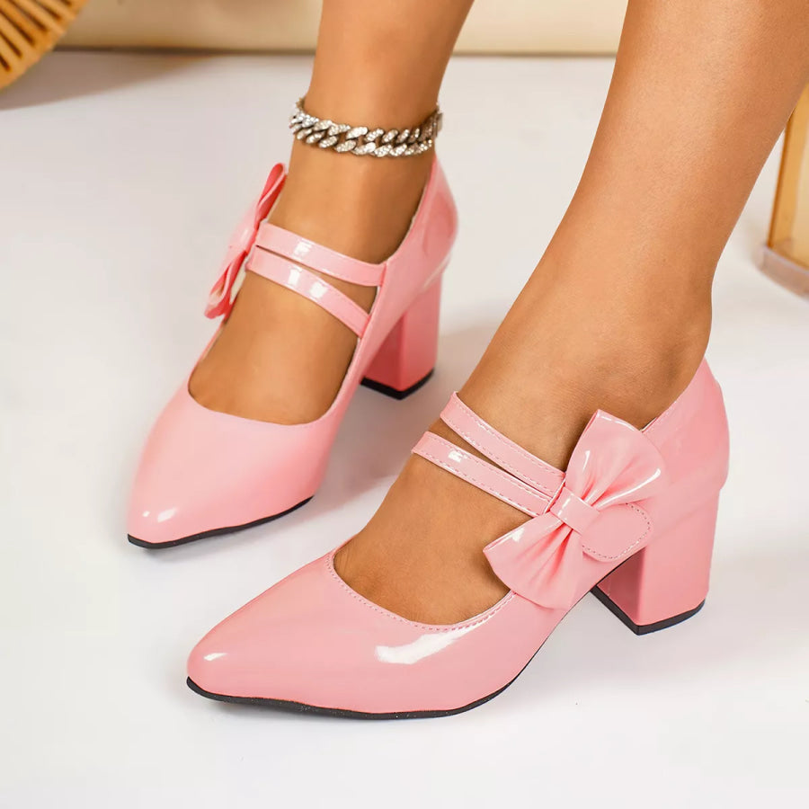Point Toe Block Heels Pumps Pink / 35 Apparel and Accessories