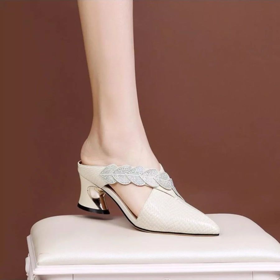 Point Toe Block Heels Sandals White / 34 Apparel and Accessories