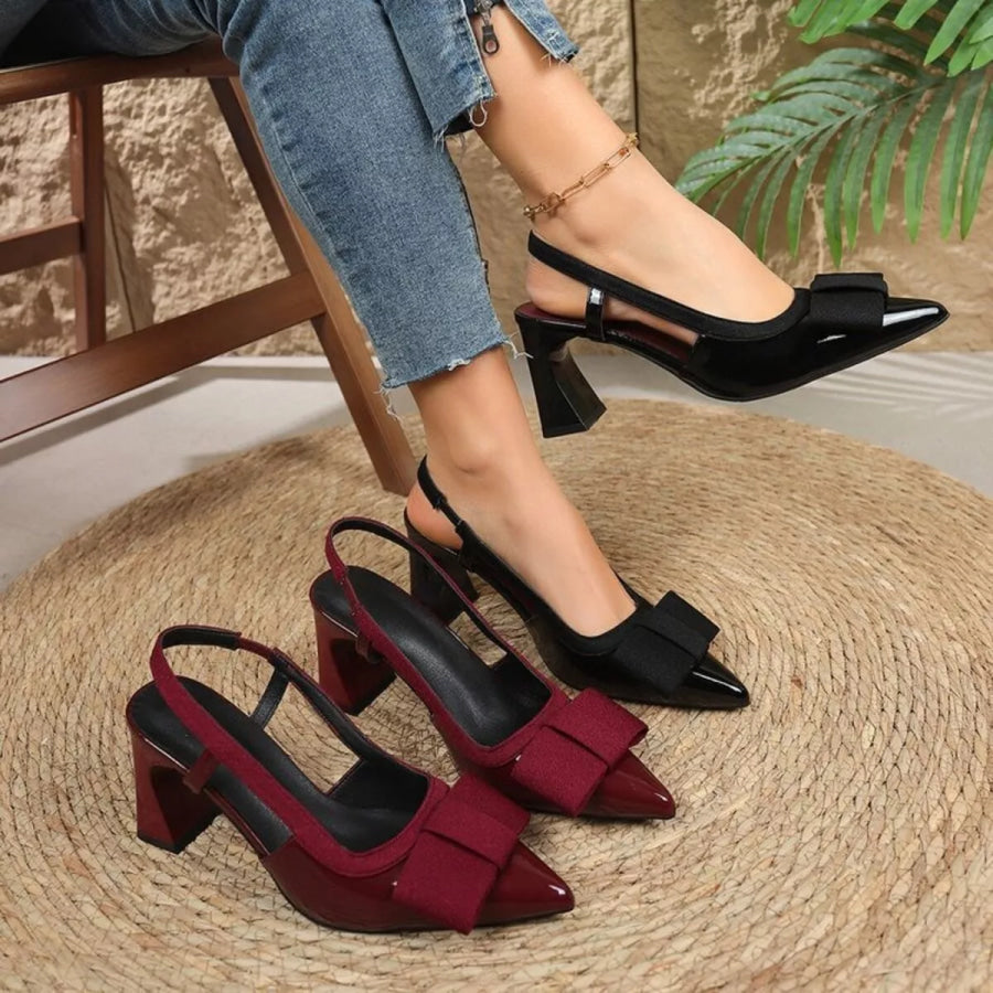 Point Toe Block Heels Slingback Sandals Black / 35 Apparel and Accessories