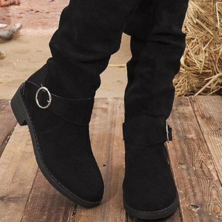Point Toe Block Heels Slouch Boots Apparel and Accessories
