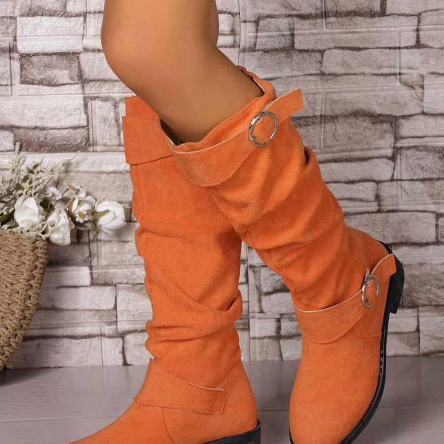 Point Toe Block Heels Slouch Boots Apparel and Accessories