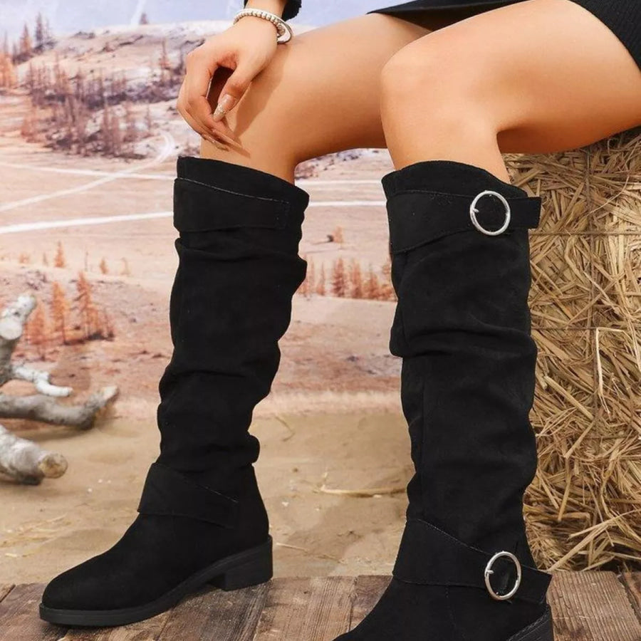 Point Toe Block Heels Slouch Boots Apparel and Accessories