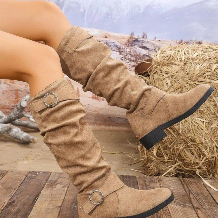 Point Toe Block Heels Slouch Boots Apparel and Accessories
