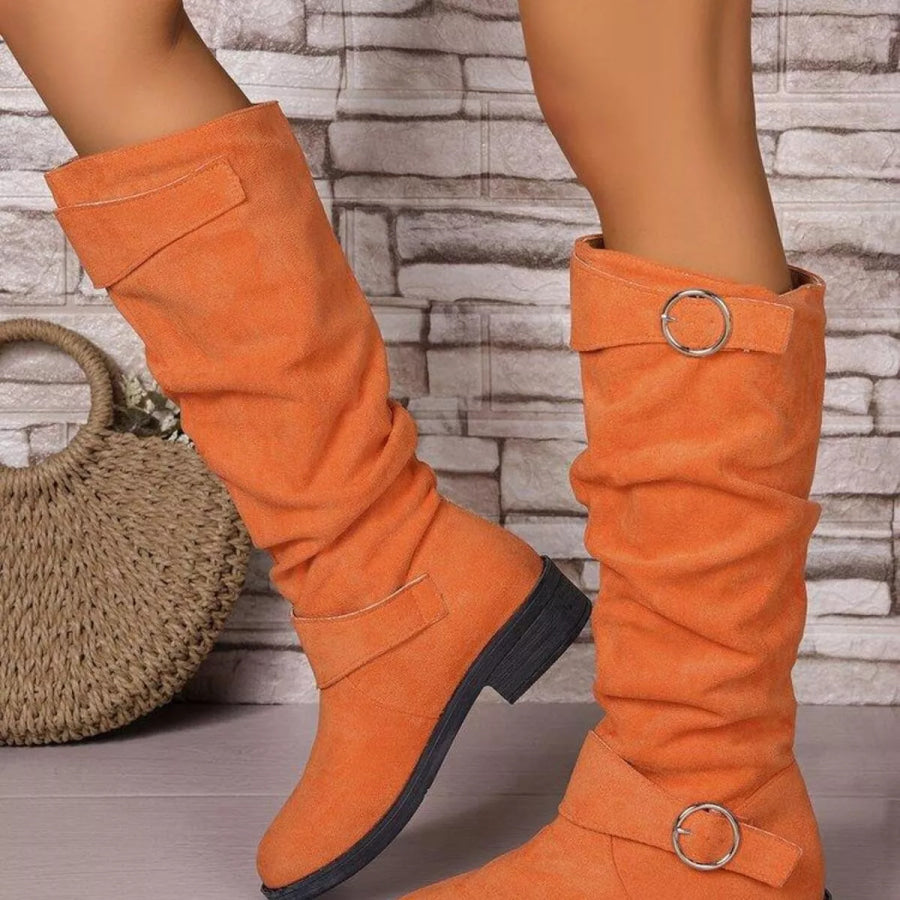 Point Toe Block Heels Slouch Boots Apparel and Accessories