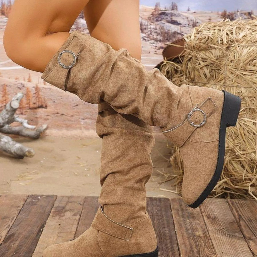 Point Toe Block Heels Slouch Boots Apparel and Accessories