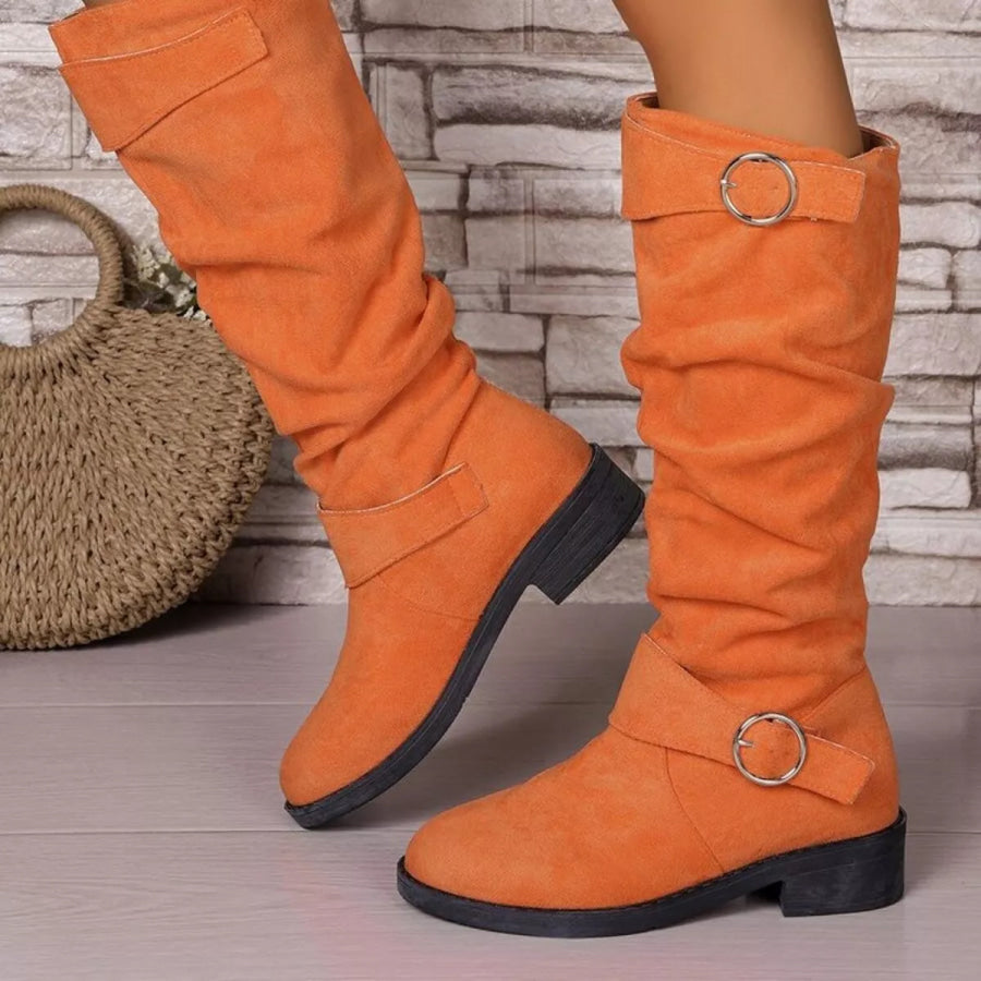Point Toe Block Heels Slouch Boots Orange-red / 36 Apparel and Accessories