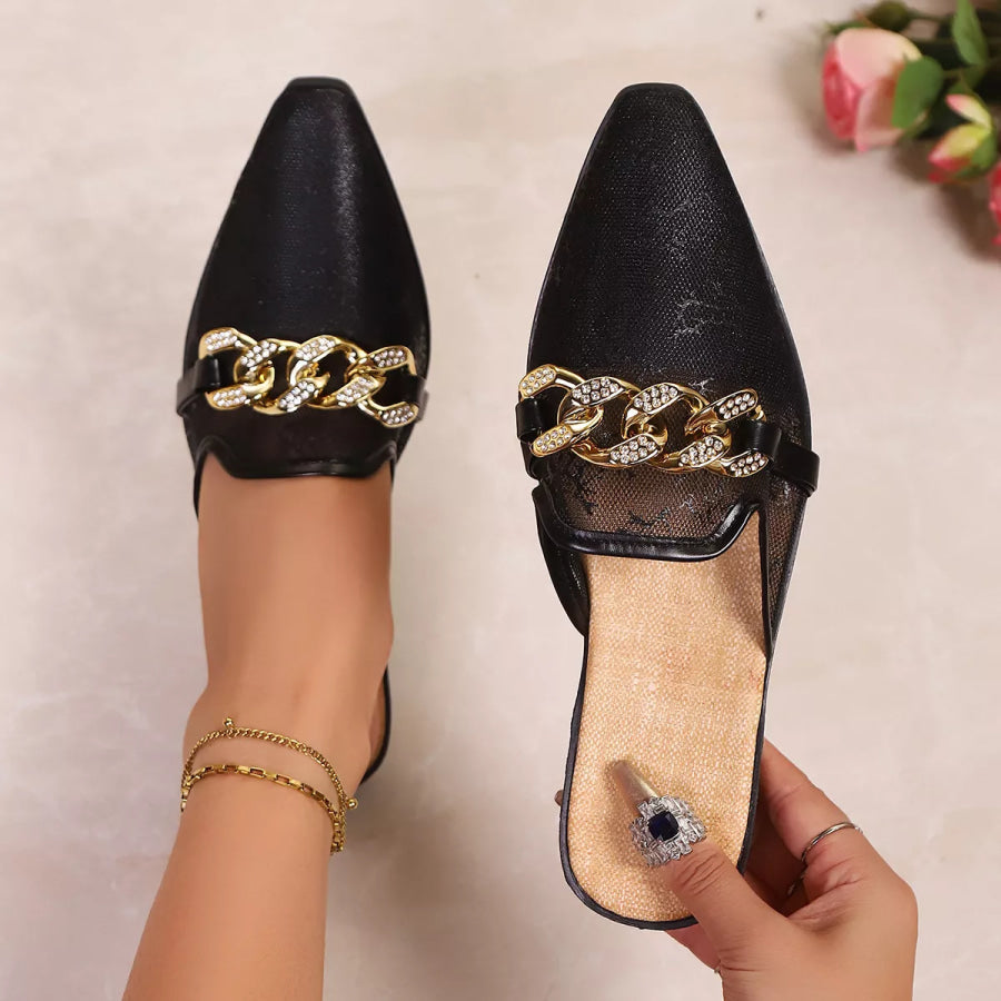 Point Toe Chain Detail Sandals Black / 36 Apparel and Accessories