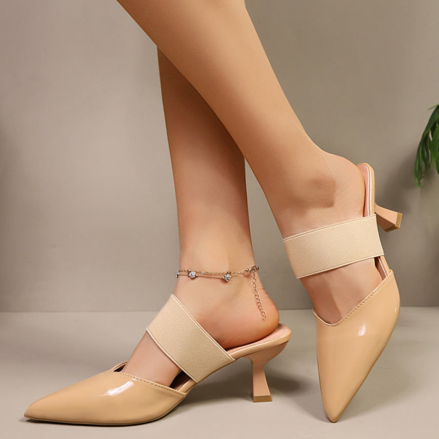 Point Toe Flare Heel Sandals Apricot / 36 Apparel and Accessories