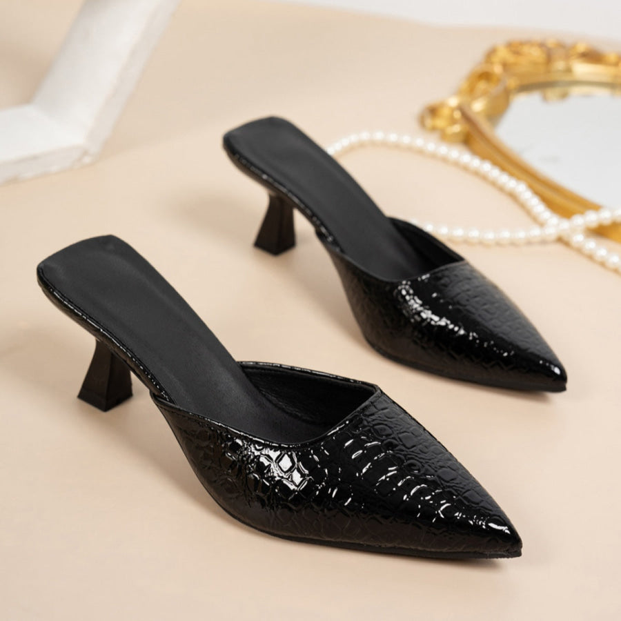 Point Toe Flare Heels Sandals Black / 36 Apparel and Accessories