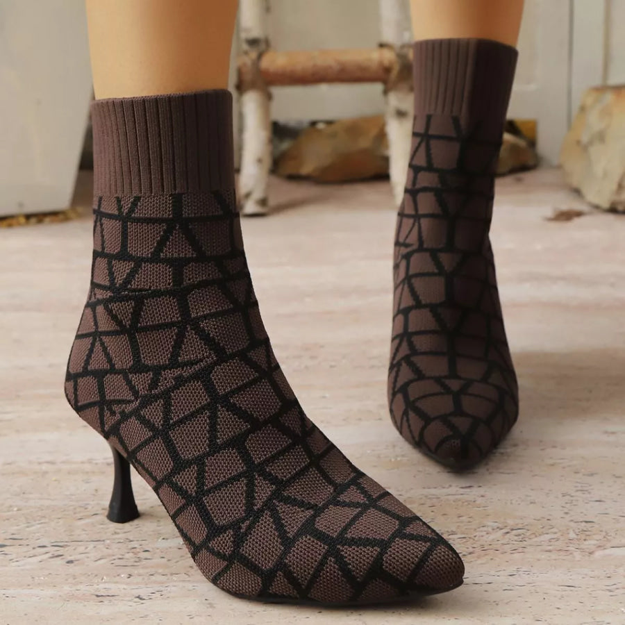 Point Toe Flared Heel Boots Dark Brown / 36 Apparel and Accessories