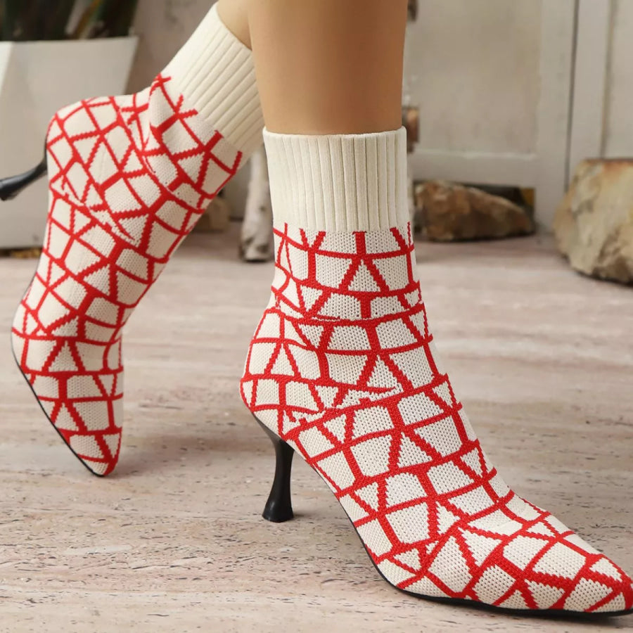 Point Toe Flared Heel Boots Red / 36 Apparel and Accessories