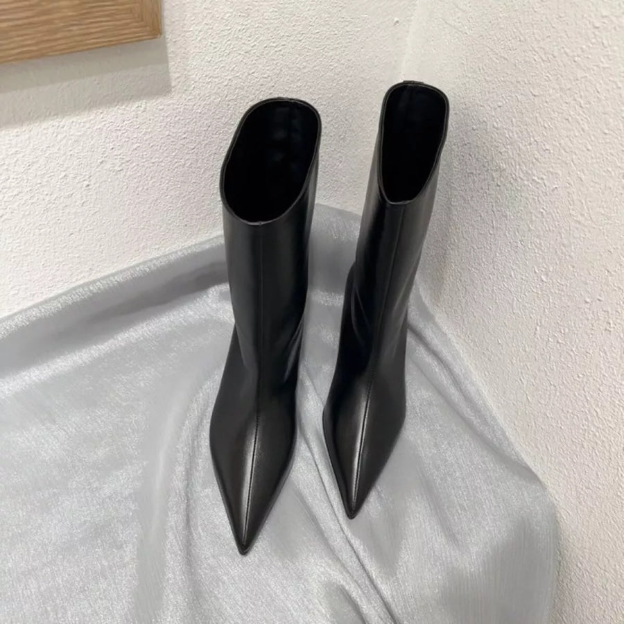 Point Toe Kitten Heels Boots Black / 35 Apparel and Accessories