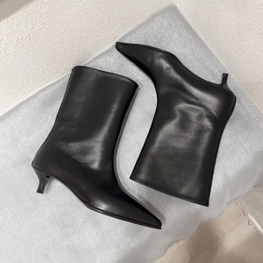 Point Toe Kitten Heels Boots Black / 35 Apparel and Accessories