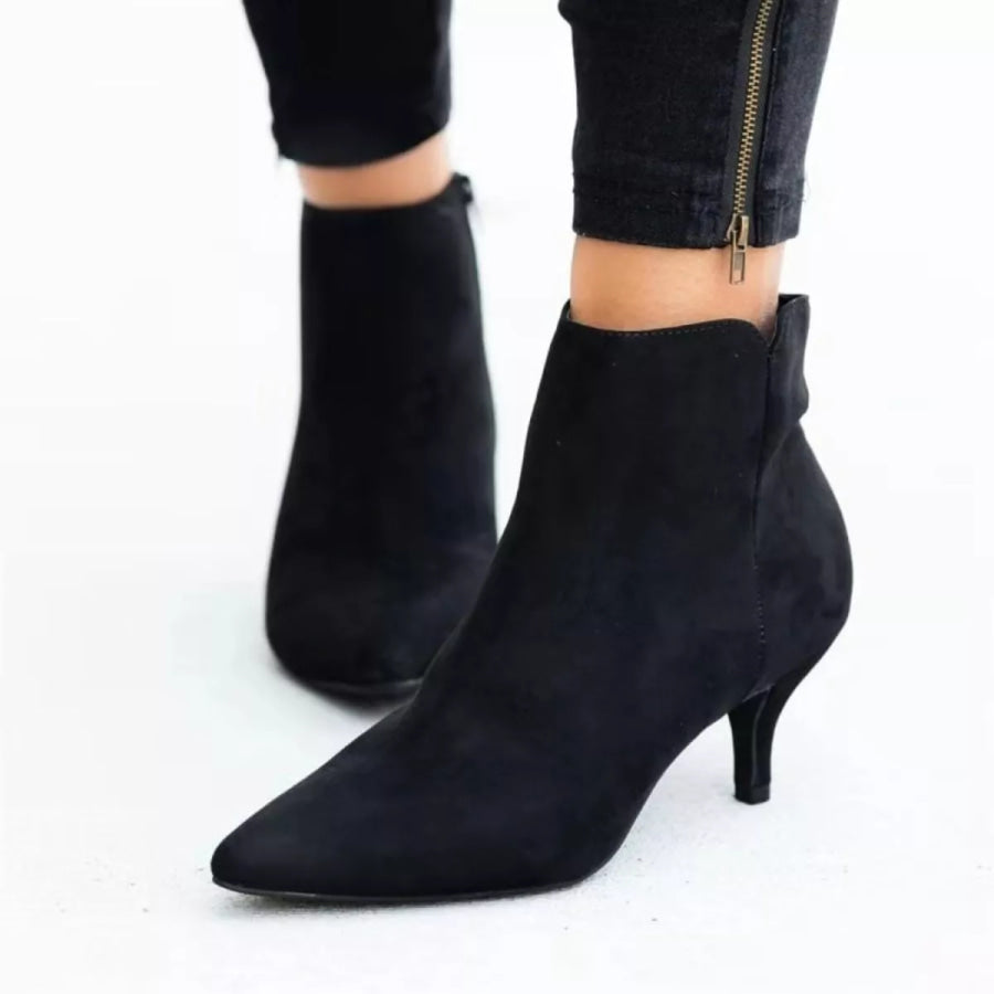 Point Toe Kitten Heels Boots Black / 36 Apparel and Accessories