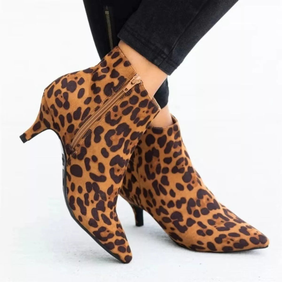 Point Toe Kitten Heels Boots Leopard Print / 36 Apparel and Accessories