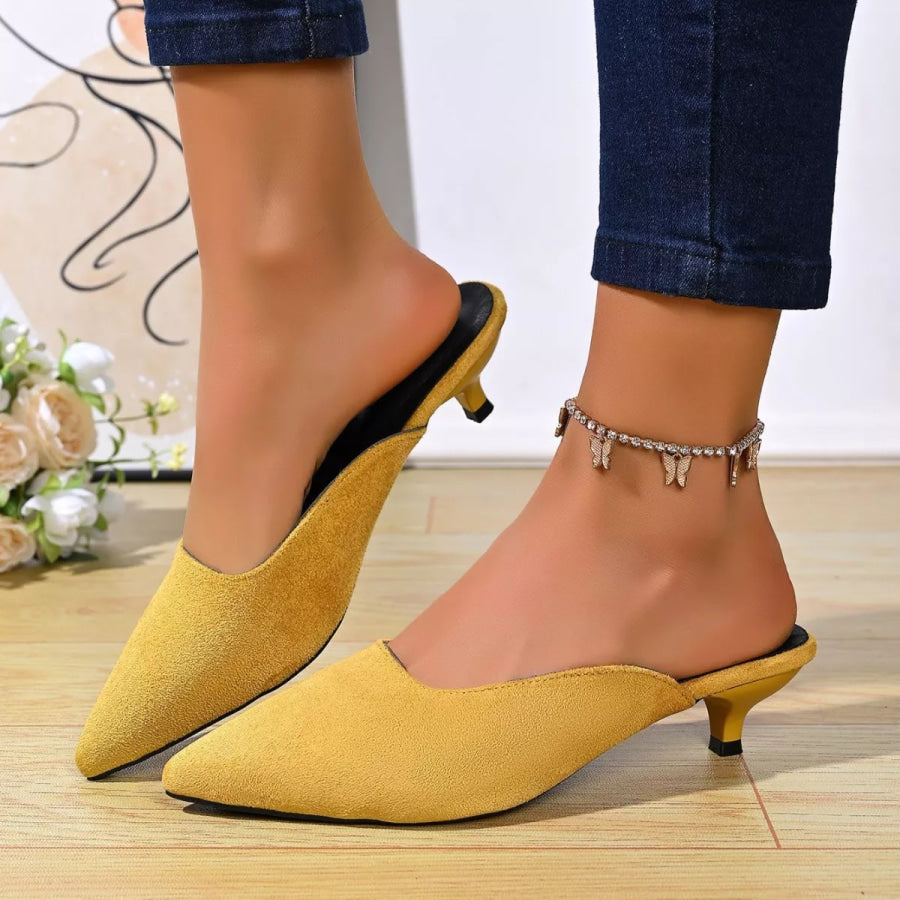 Point Toe Kitten Heels Pumps Yellow / 35 Apparel and Accessories