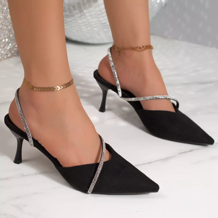 Point Toe Kitten Heels Sandals Black / 35 Apparel and Accessories