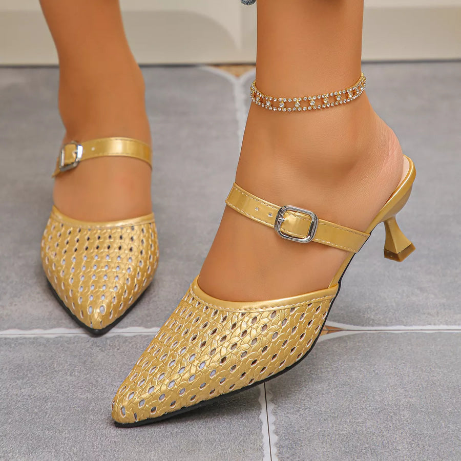 Point Toe Kitten Heels Sandals Gold / 36 Apparel and Accessories