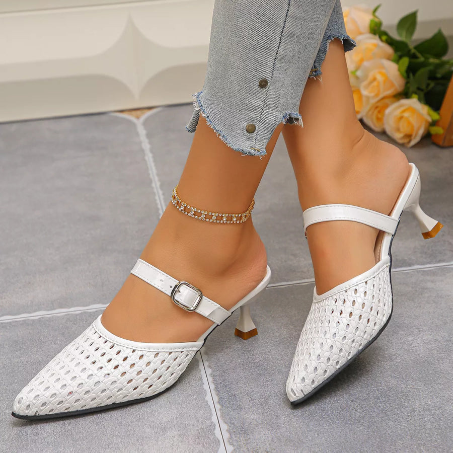 Point Toe Kitten Heels Sandals White / 36 Apparel and Accessories