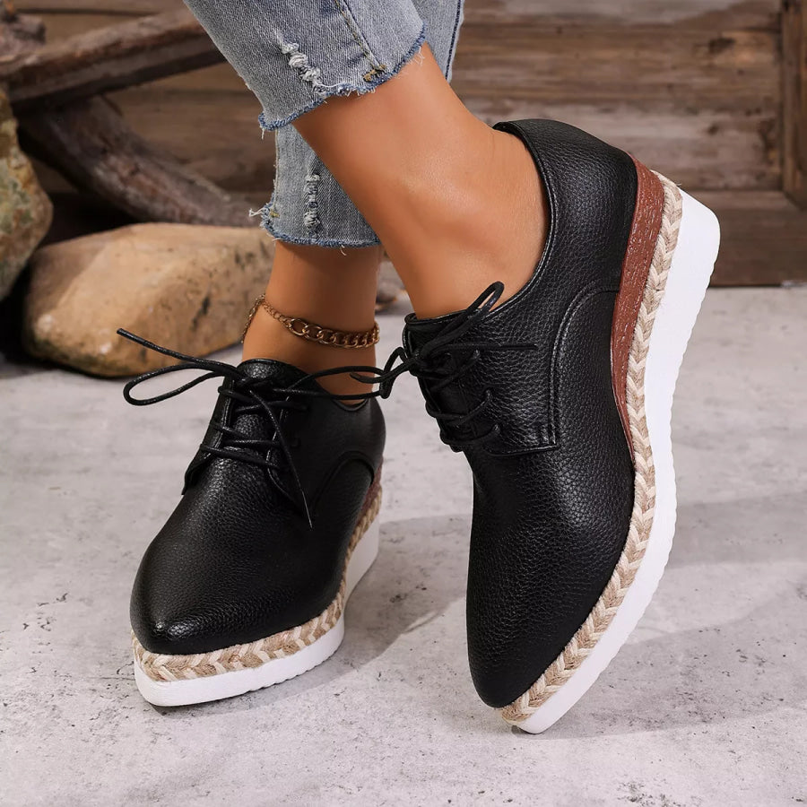 Point Toe Lace Up Sneakers Black / 36 Apparel and Accessories