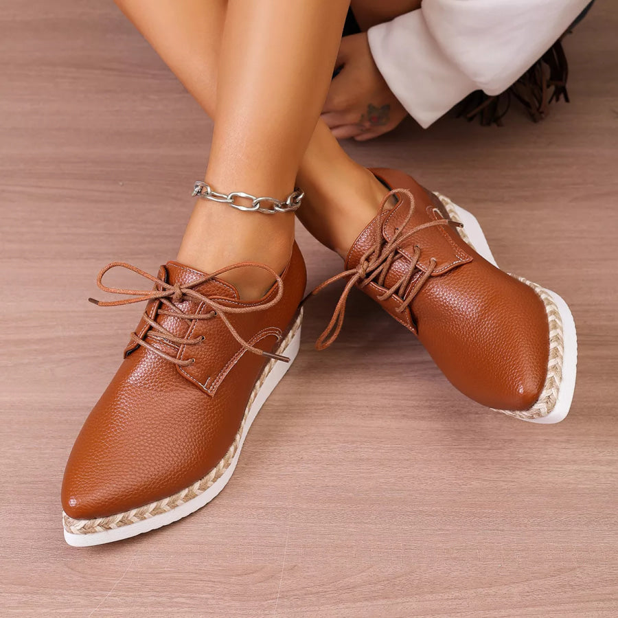 Point Toe Lace Up Sneakers Dark Brown / 36 Apparel and Accessories