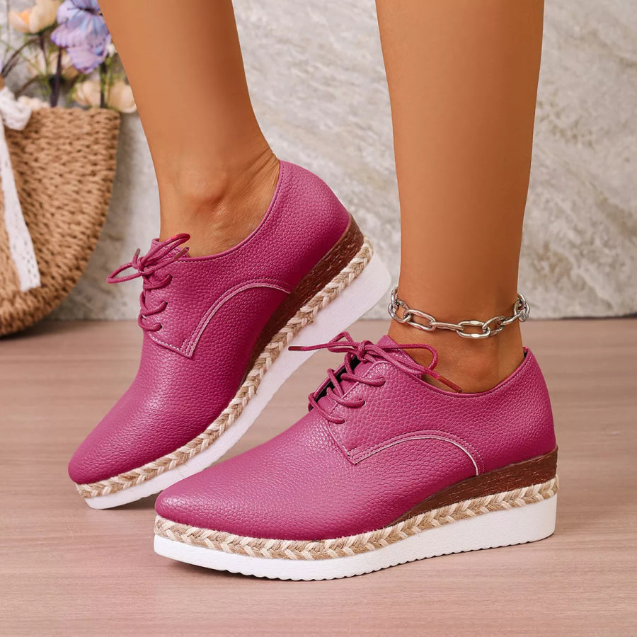 Point Toe Lace Up Sneakers Fuchsia Pink / 36 Apparel and Accessories