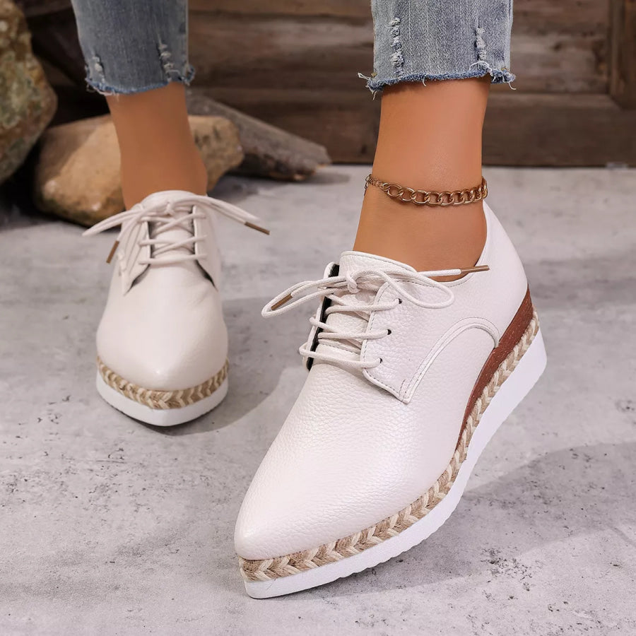 Point Toe Lace Up Sneakers White / 36 Apparel and Accessories