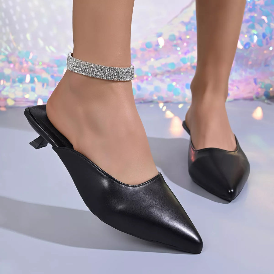Point Toe Low Heels Sandals Black / 35 Apparel and Accessories