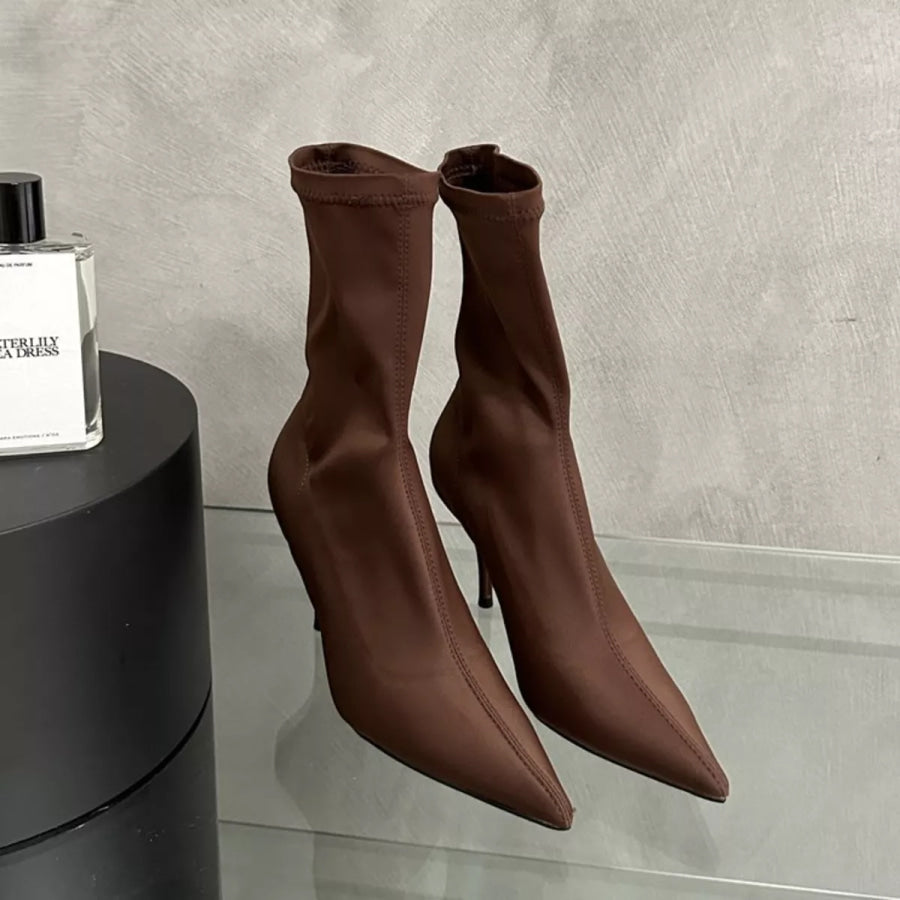Point Toe Mid Heel Boots Apparel and Accessories