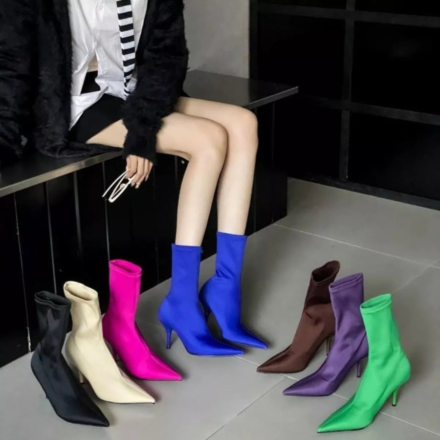 Point Toe Mid Heel Boots Apparel and Accessories