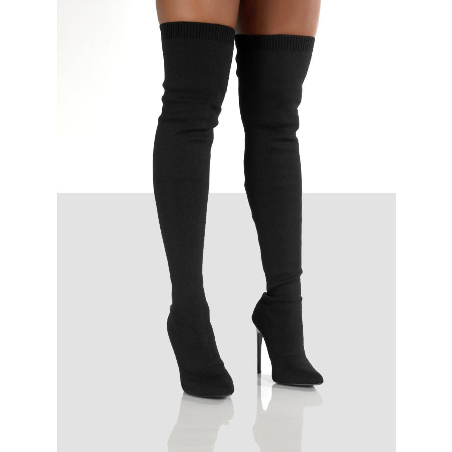 Point Toe Over Knee Stiletto Boots Black / 36(US5) Apparel and Accessories