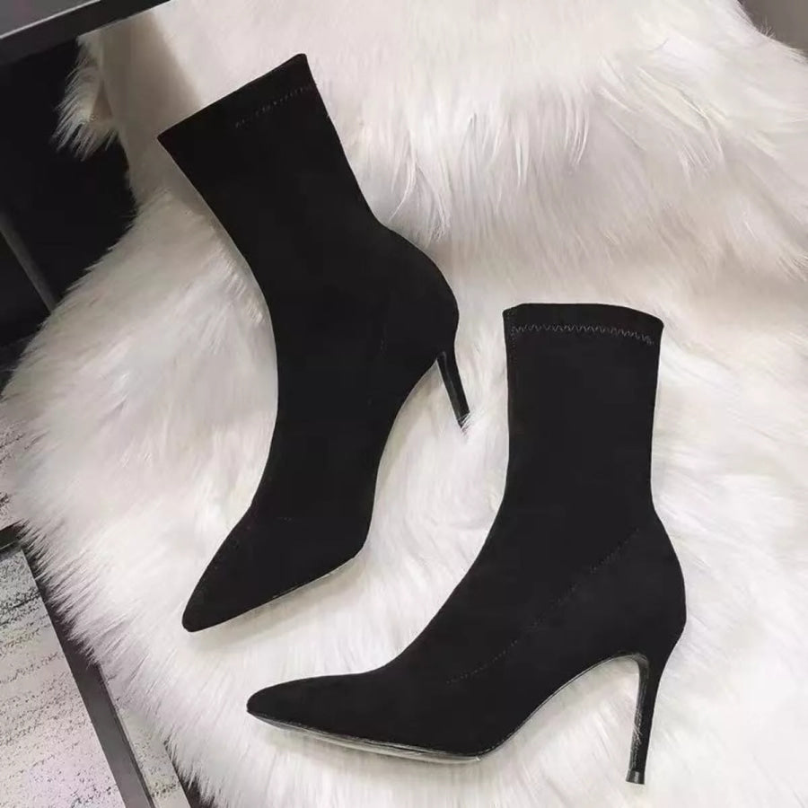 Point Toe Stiletto Boots BLACK / 35 Apparel and Accessories