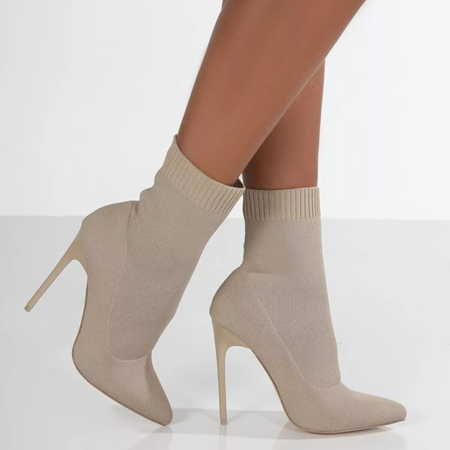 Point Toe Stiletto Boots Beige White / 36 Apparel and Accessories