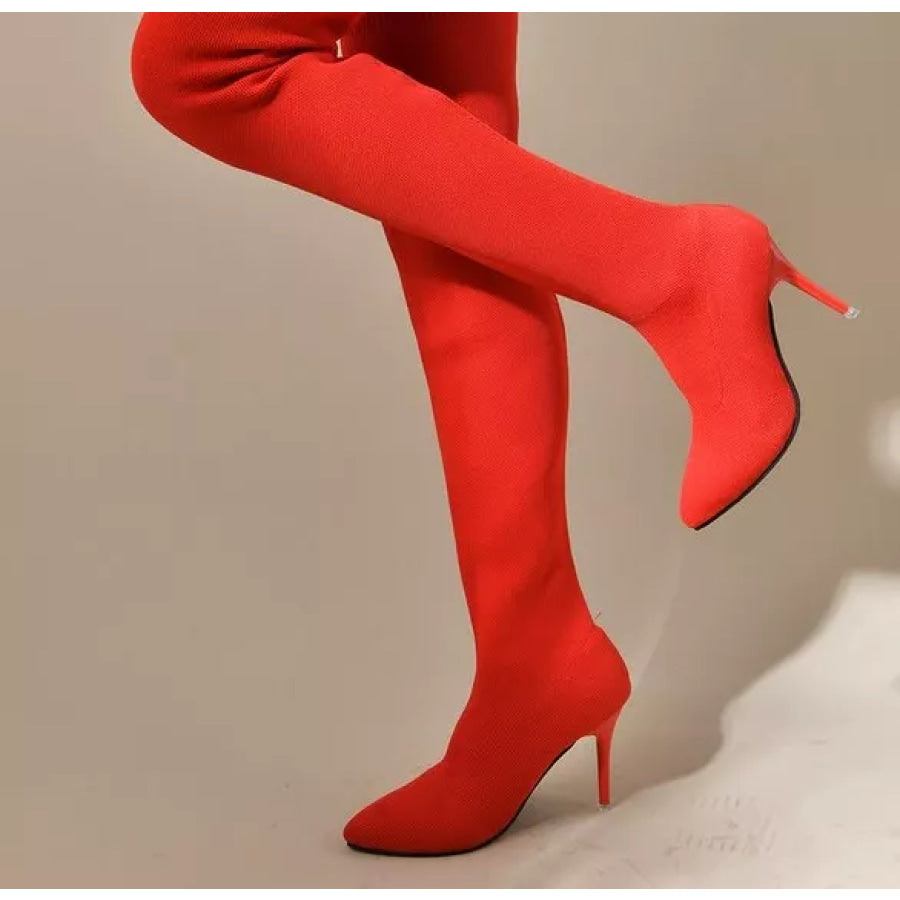 Point Toe Stiletto Boots Red / 36 Apparel and Accessories