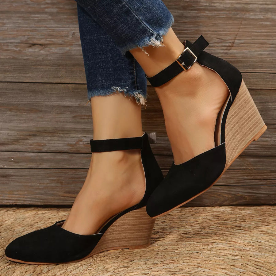 Point Toe Wedge Sandals Black / 35 Apparel and Accessories