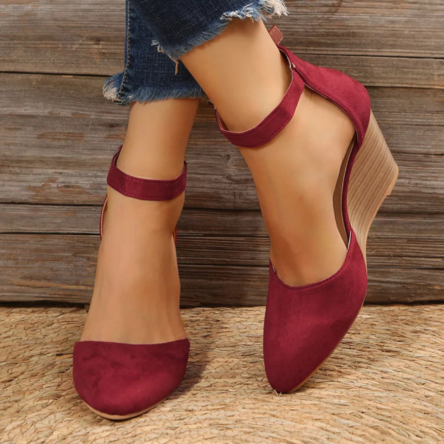 Point Toe Wedge Sandals Burgundy / 35 Apparel and Accessories
