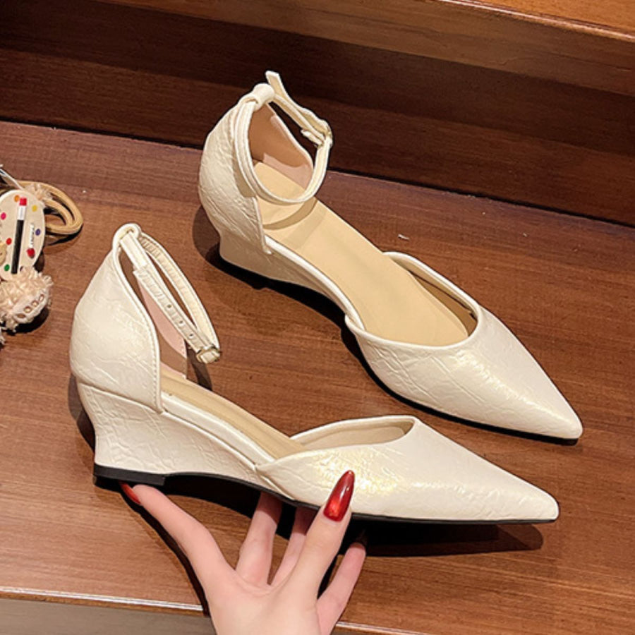 Pointed-Toe Ankle Strap Pumps Beige / 35 Apparel and Accessories