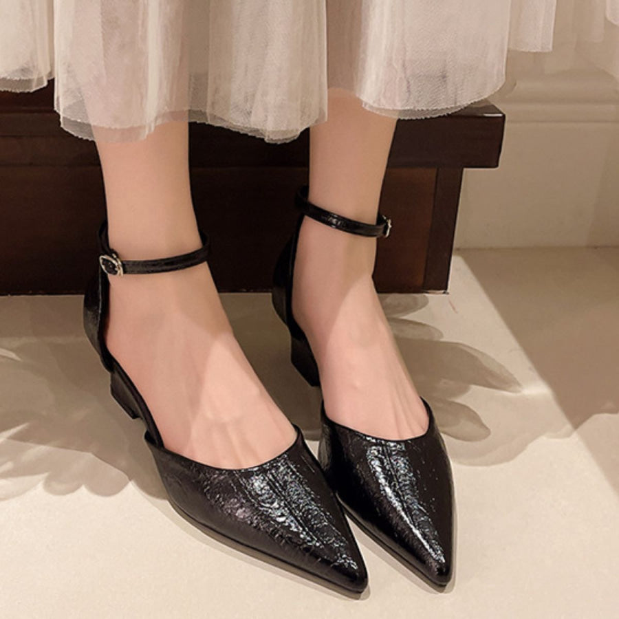 Pointed-Toe Ankle Strap Pumps Black / 35 Apparel and Accessories