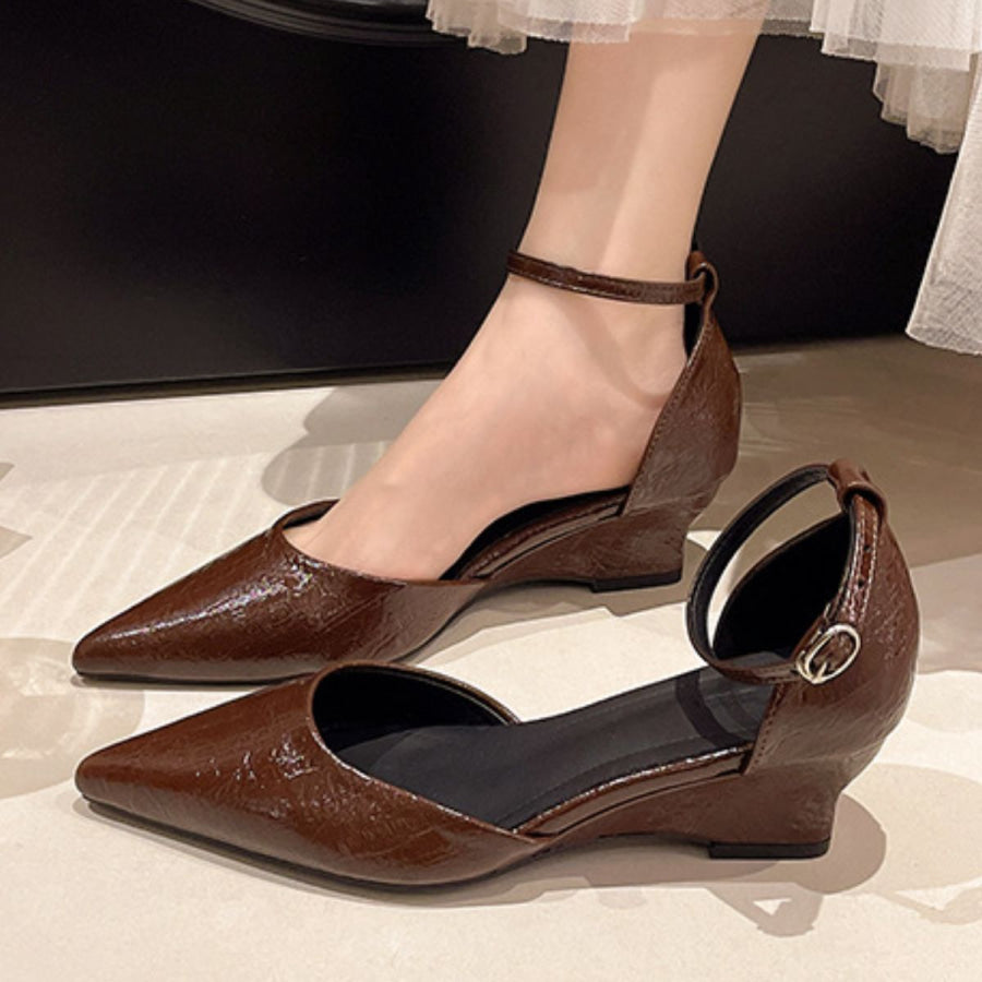 Pointed-Toe Ankle Strap Pumps Brown / 35 Apparel and Accessories