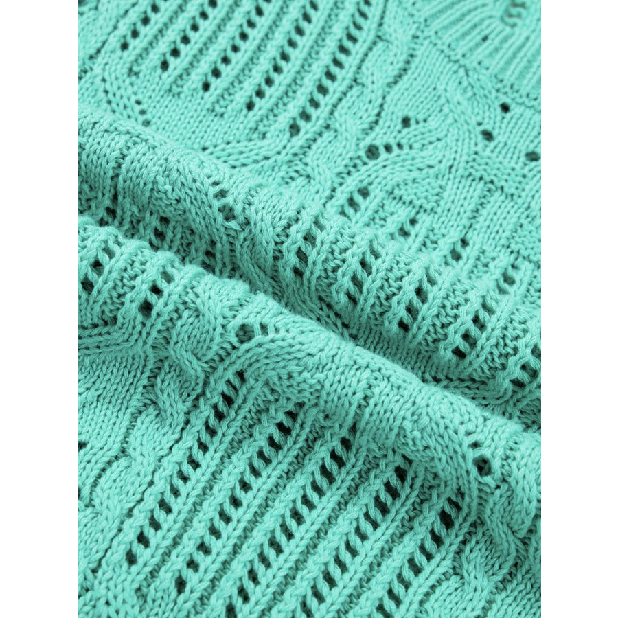 Pointelle Knit Patterned Scalloped Trim Short Sleeve Sweater Apparel and Accessories