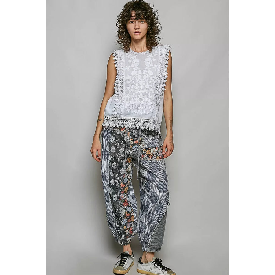 POL Allover Botanical Embroidered Scalloped Lace Sleeveless Top Apparel and Accessories