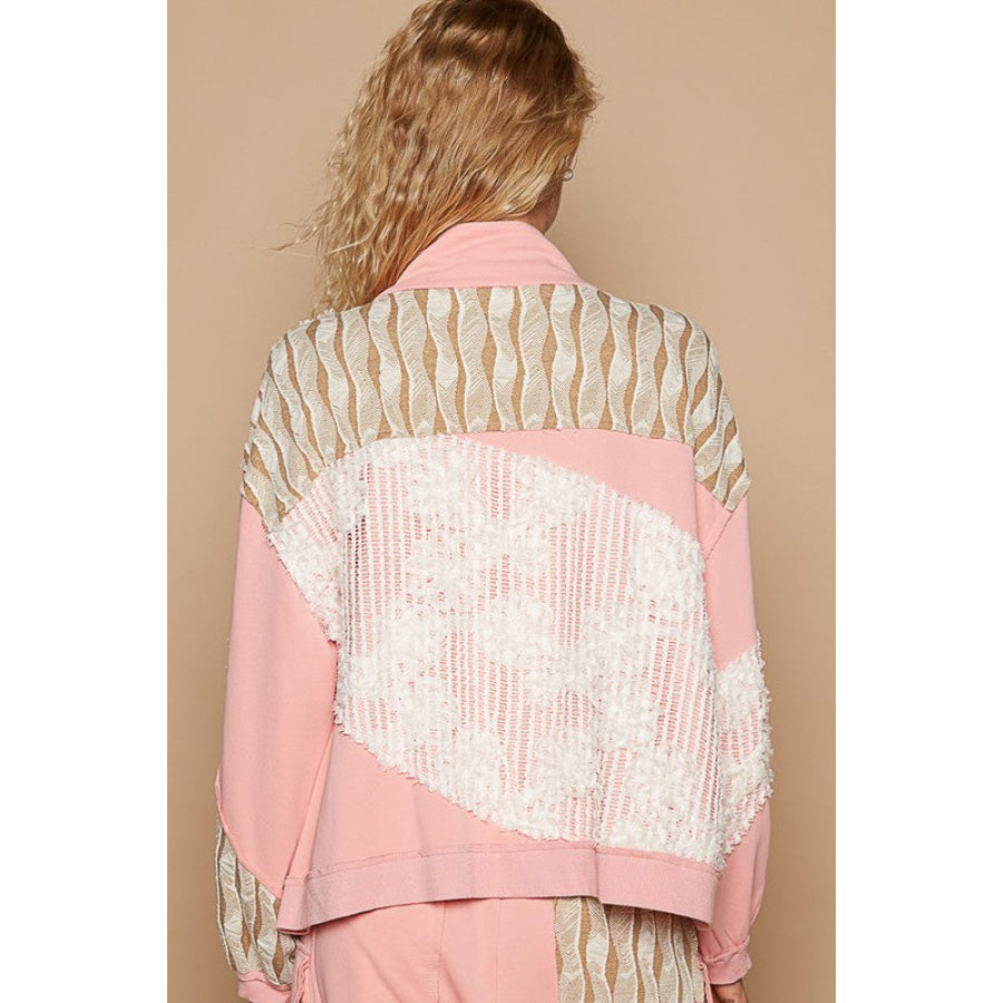 POL Applique Patchwork Zip Up Jacket Apparel and Accessories