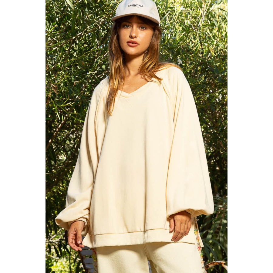 POL Back Cross Strap Detail Balloon Sleeve Sweatshirt Cream Milk / S Apparel and Accessories