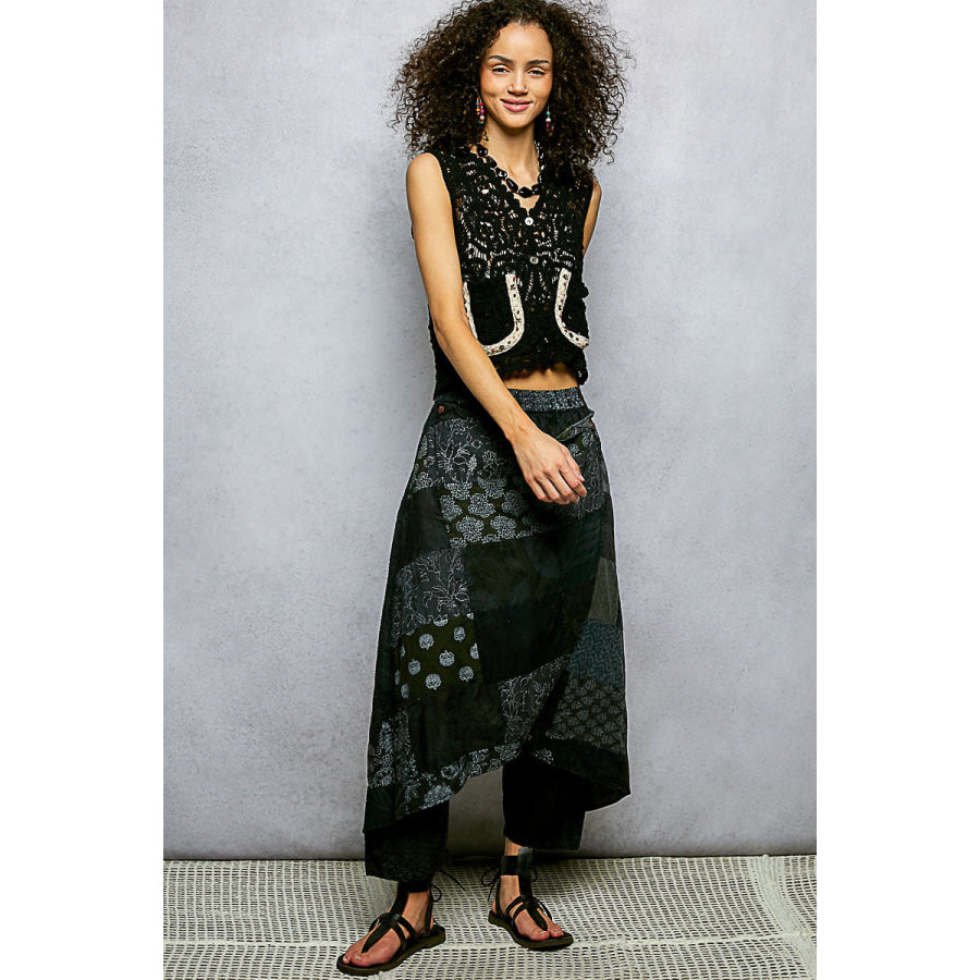 POL Button Down Cropped Crochet Vest with Scalloped Edge BLACK / One Size Apparel and Accessories