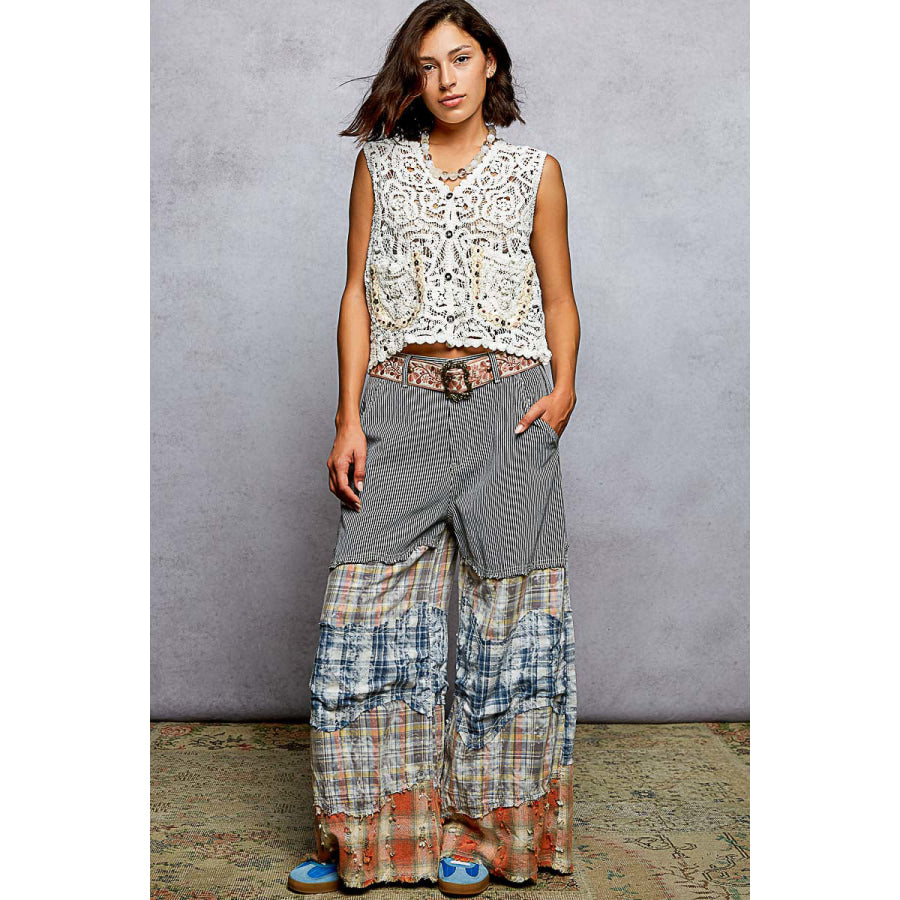 POL Button Down Cropped Crochet Vest with Scalloped Edge OFF WHITE / One Size Apparel and Accessories