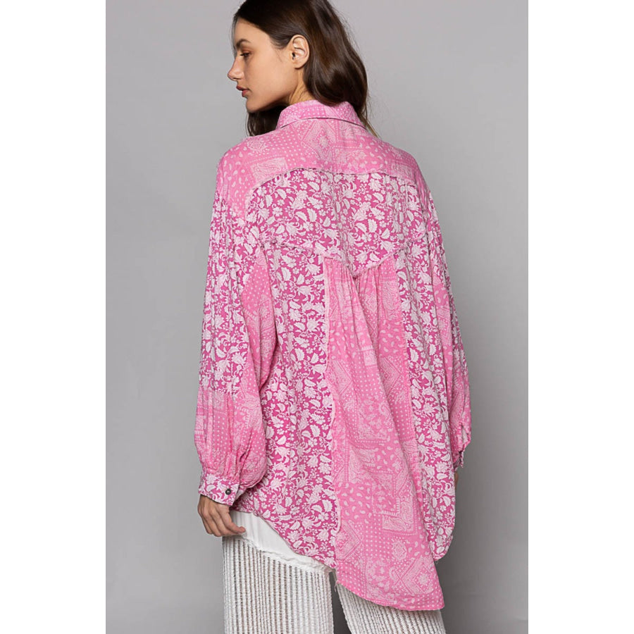 POL Button Down Long Sleeve Paisley Print Shirt Pink / S Apparel and Accessories