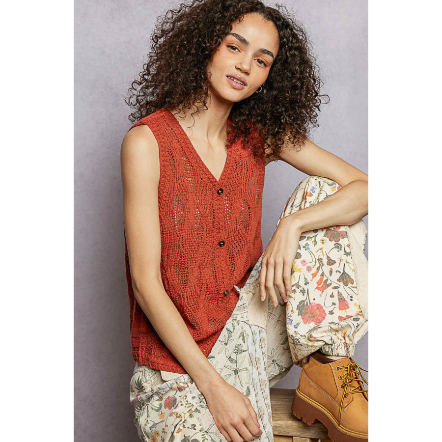 POL Button Down V-Neck Sweater Vest GINGER / One Size Apparel and Accessories