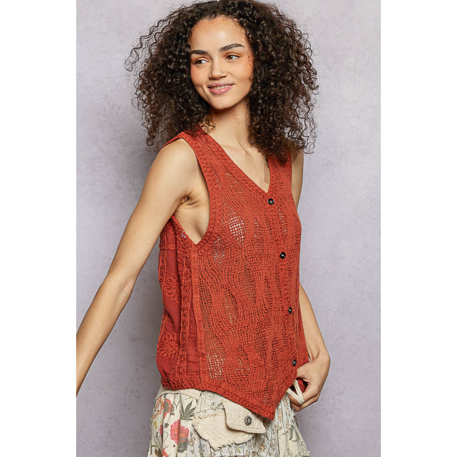 POL Button Down V-Neck Sweater Vest GINGER / One Size Apparel and Accessories